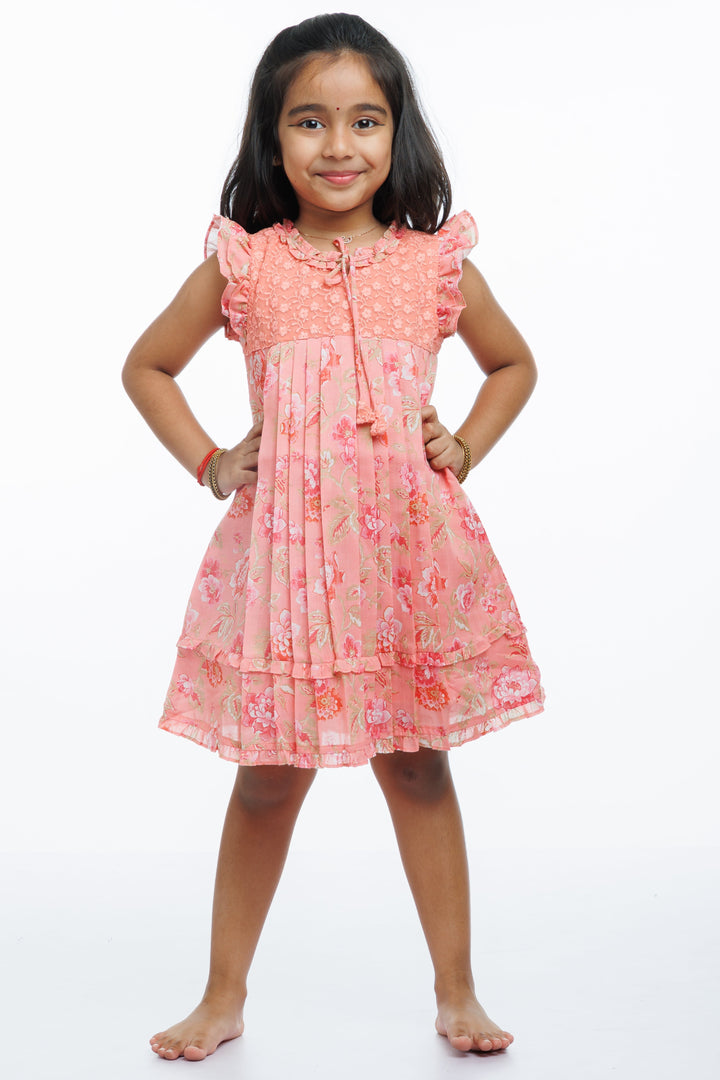 The Nesavu Girls Cotton Frock Enchanted Blossom: Girls Floral Cotton Summer Frock Nesavu 14 (6M) / Pink / Cotton GFC1294A-14 Shop Girls Floral Cotton Frock for Summer | Light & Airy | The Nesavu