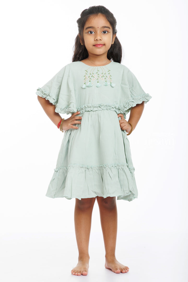 The Nesavu Girls Cotton Frock Enchanted Forest Green Cotton Frock for Little Girls Nesavu 18 (2Y) / Green / Cotton GFC1301C-18 Buy Girls Green Embroidered Cotton Frock | Exclusive Daily Wear Designs | The Nesavu