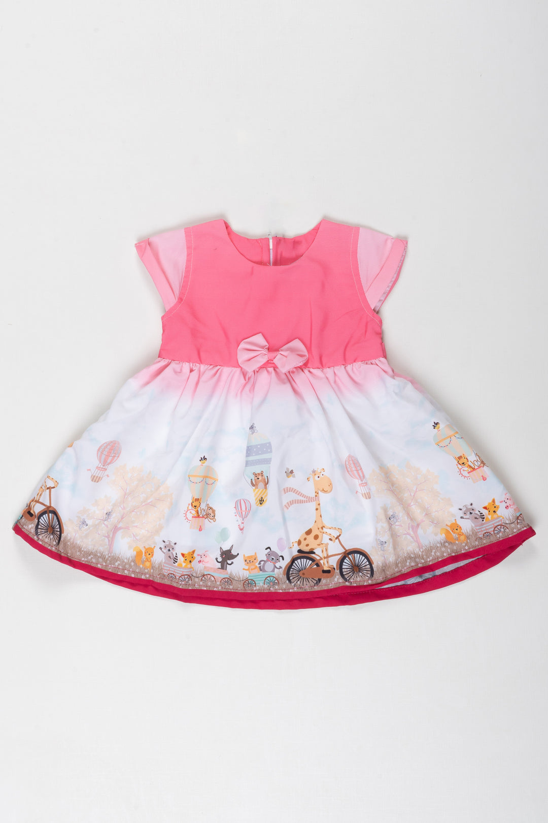 The Nesavu Baby Fancy Frock Enchanted Garden Baby Girl Frock - Pink Delight Edition Nesavu 14 (6M) / Pink / Poly Crepe BFJ546B-14 Whimsical Baby Girl Garden Print Frock | Perfect for Special Occasions | The Nesavu