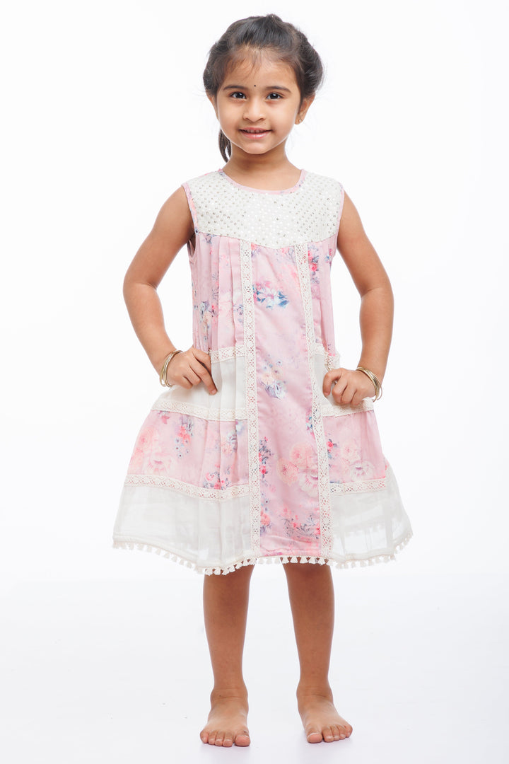 The Nesavu Girls Fancy Frock Enchanted Garden: Girls Airy Cotton Frock with Pastel Floral Design Nesavu 22 (4Y) / Pink / Cotton GFC1290A-22 Buy Pastel Floral Cotton Frock for Girls | Perfect for Summer Elegance | The Nesavu