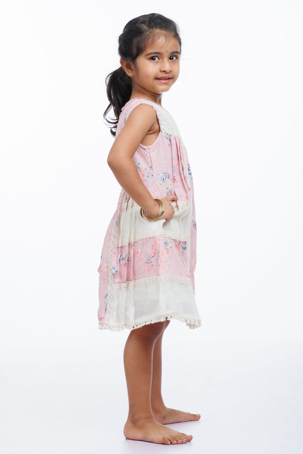 The Nesavu Girls Fancy Frock Enchanted Garden: Girls Airy Cotton Frock with Pastel Floral Design Nesavu Buy Pastel Floral Cotton Frock for Girls | Perfect for Summer Elegance | The Nesavu