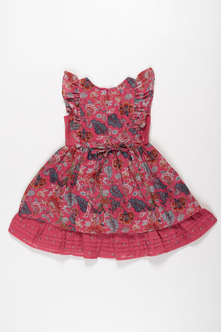 The Nesavu Girls Cotton Frock Enchanted Garden: Girls Floral Textured Cotton Frock with Flutter Sleeves Nesavu Burgundy Floral Girls Cotton Frock | Perfect for Every Occasion | The Nesavu