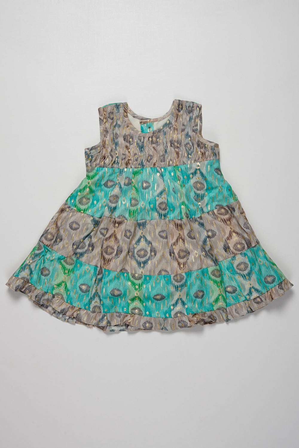 The Nesavu Girls Cotton Frock Enchanted Garden Girls Sleeveless Cotton Frock Nesavu 16 (1Y) / Turquoise / Rayon GFC1311C-16 Girls Enchanted Garden Print Frock | Breathable   Playful | The Nesavu