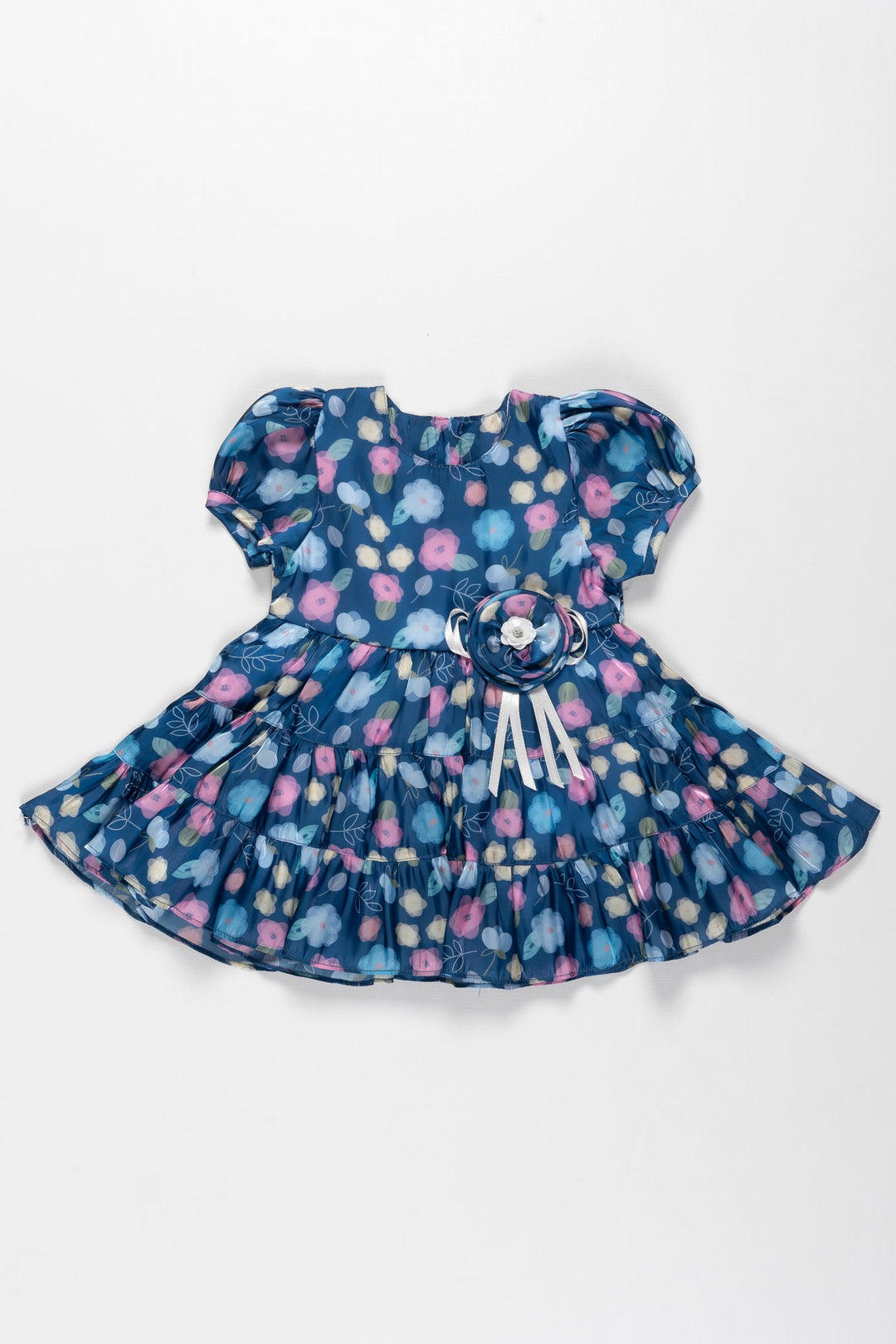 The Nesavu Baby Fancy Frock Enchanted Garden Organza Dress for Baby Girls Nesavu 14 (6M) / Blue / Organza BFJ524A-14 Floral Organza Baby Girl Dress with Ruffles | Perfect Party Wear | The Nesavu