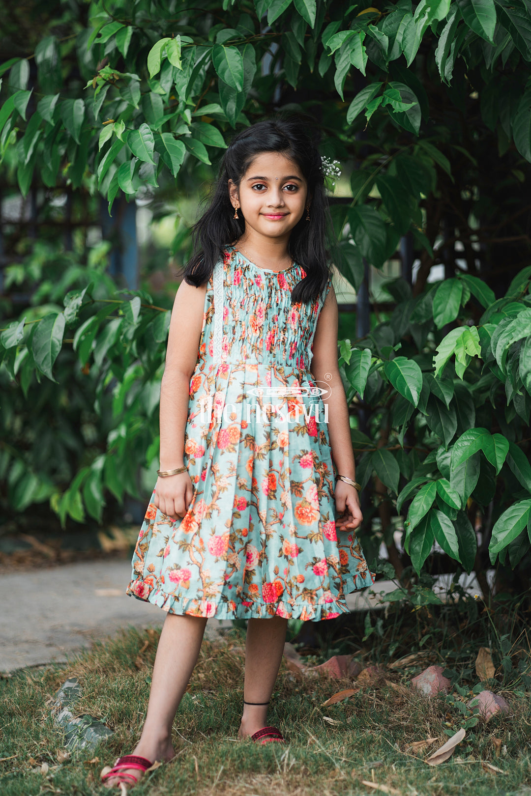 Teal Floral Cotton Dress for Girls The Nesavu – The Nesavu