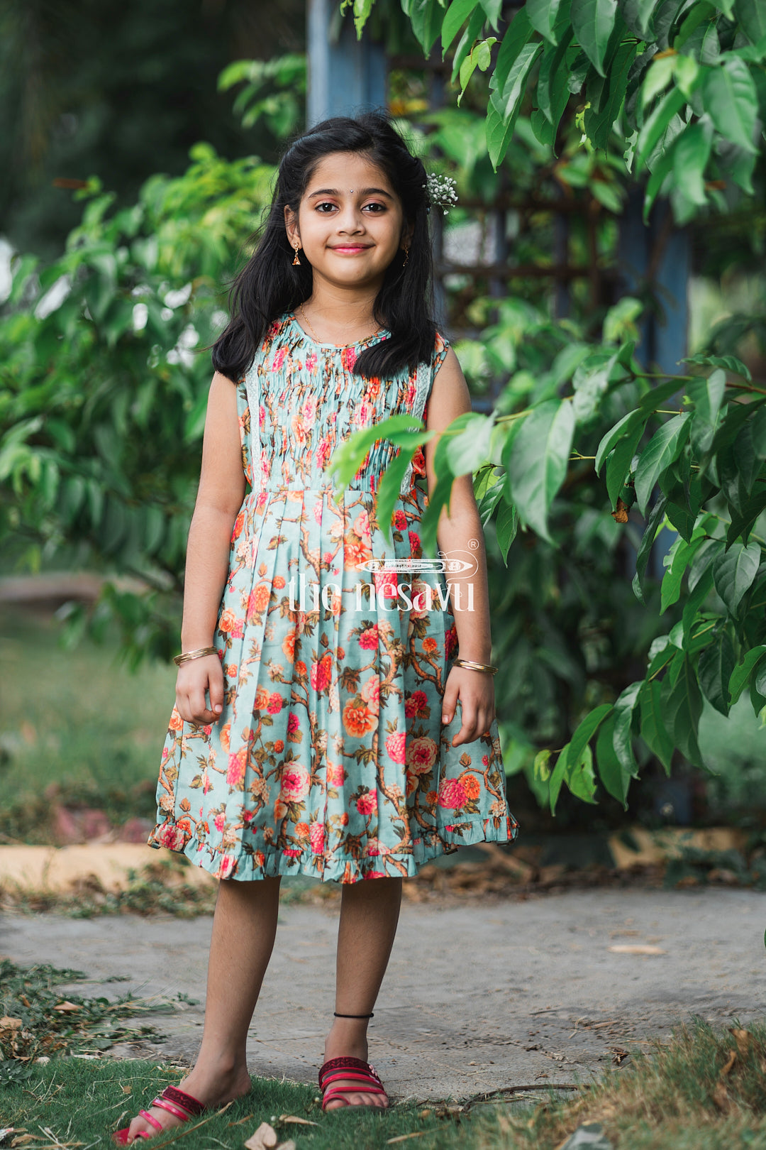 Teal Floral Cotton Dress for Girls The Nesavu – The Nesavu