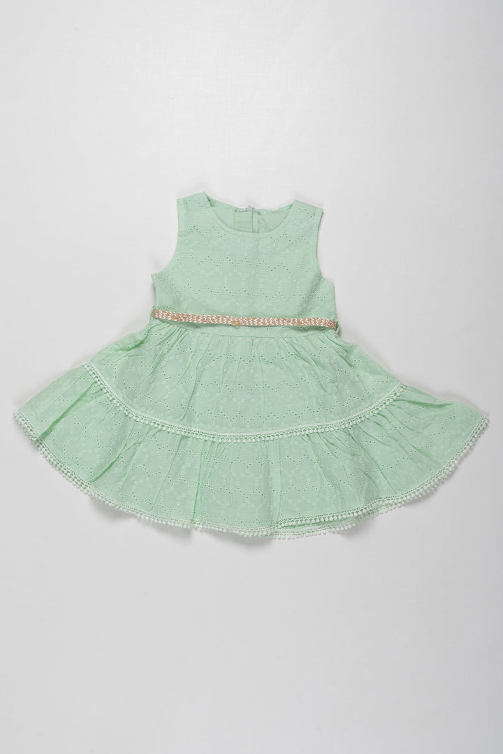 The Nesavu Baby Cotton Frocks Enchanted Mint Green Baby Girl Cotton Frock - Breathable & Chic Nesavu 14 (6M) / Green / Cotton BFJ535A-14 Baby Girls Mint Green Summer Frock | Cotton Comfort & Style | The Nesavu