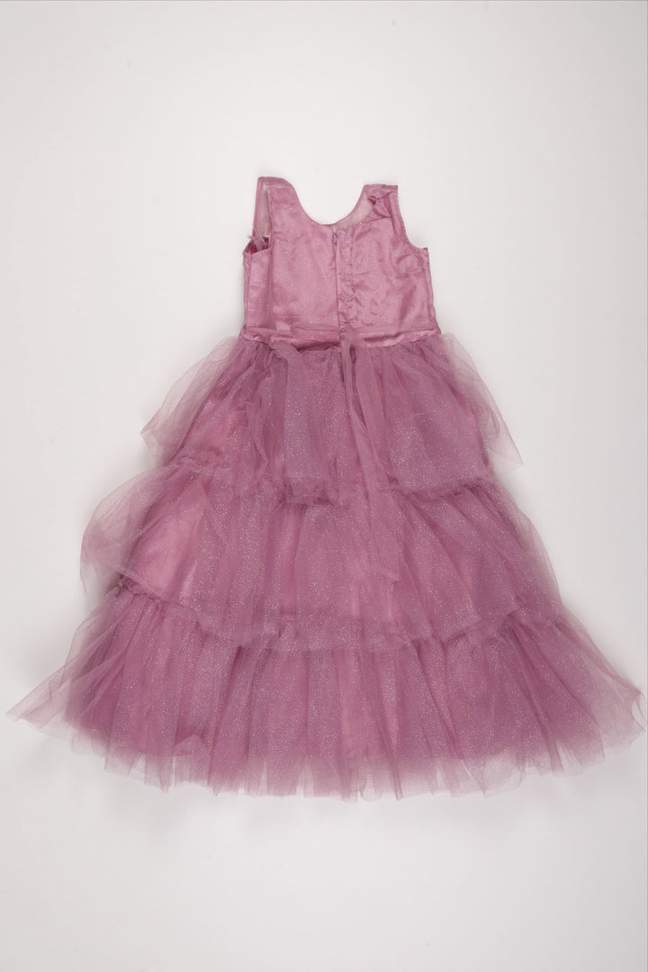 The Nesavu Girls Party Gown Enchanted Pink Tulle Princess Dress with Floral Accents for Girls Nesavu Girls Pink Tulle Dress | Floral Princess Gown | Special Occasion Elegance | The Nesavu