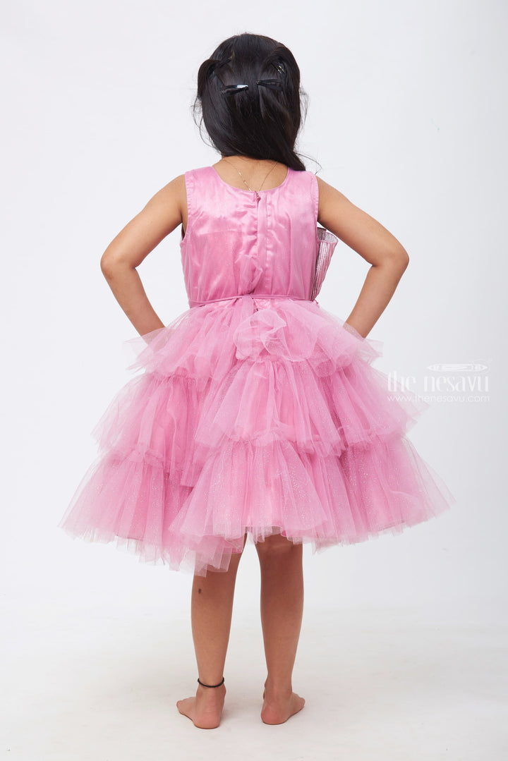 The Nesavu Girls Tutu Frock Enchanted Rose Tulle Dress with Pleated Floral Detail Nesavu Rose Tulle Dress with Pleated Floral Accent - Delicate Elegance for Little Ladies | The Nesavu