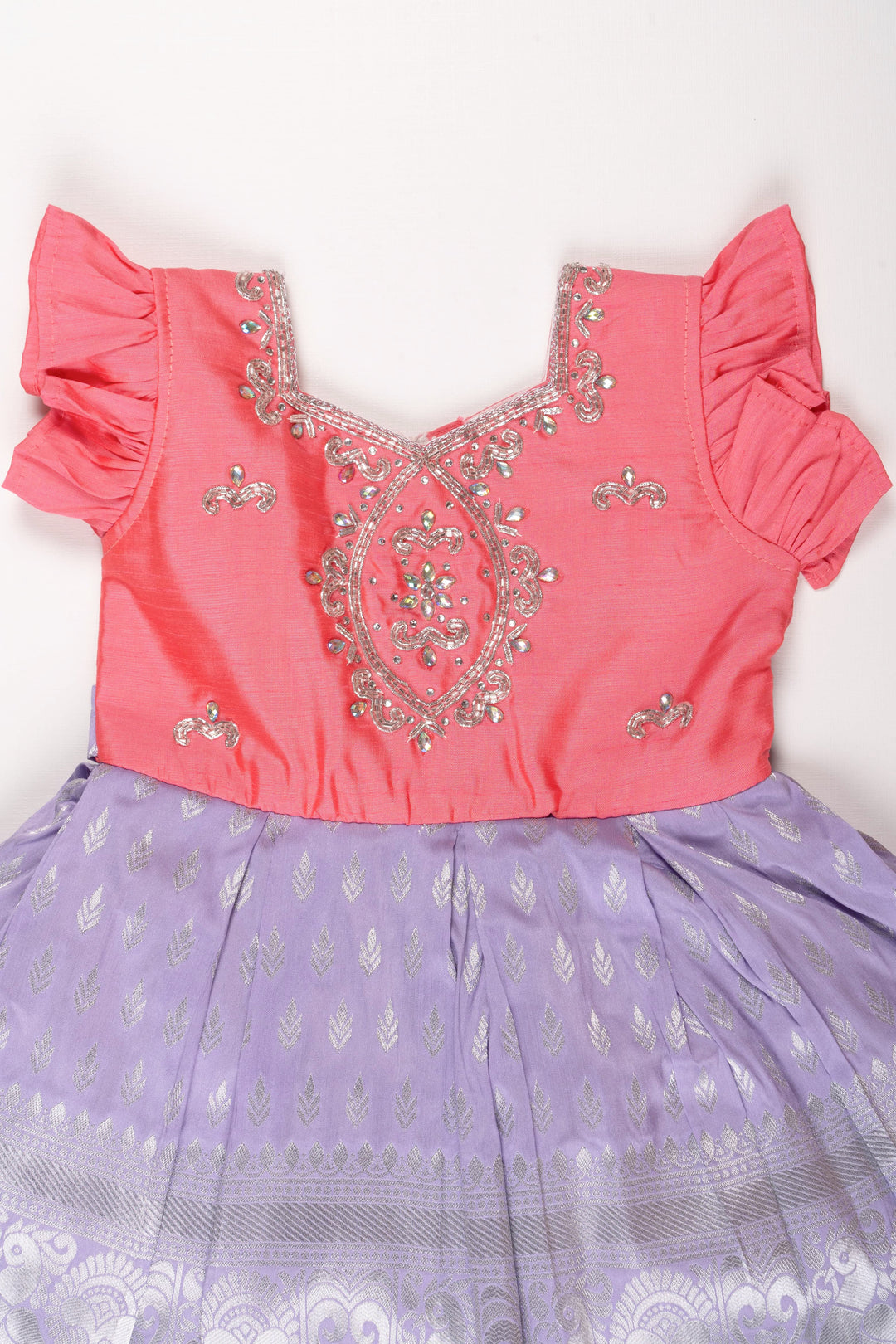 The Nesavu Silk Party Frock Enchanted Silk Elegance - Girls' Pink and Lavender Embroidered Party Frock Nesavu Enchanting Girls' Embroidered Silk Frock | Pink and Lavender Party Dress | The Nesavu