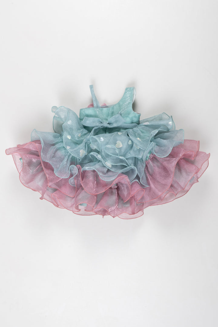 The Nesavu Girls Fancy Frock Enchanted Twilight Ruffle Frock: A Celestial Celebration for Girls Nesavu Girls Western Style Teal and Rose Party Dress | Elegant Princess Frock for Celebrations | The Nesavu