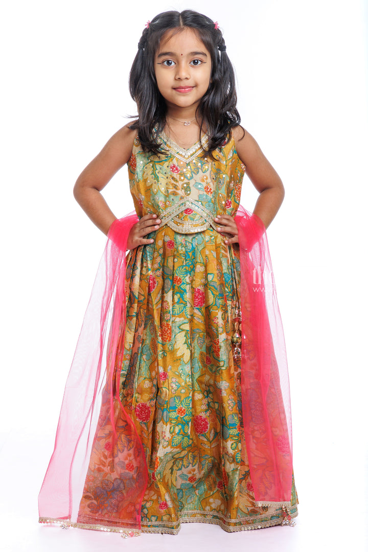 The Nesavu Girls Lehenga Choli Enchanting Floral Lehenga Set for Girls - Traditional Elegance Meets Modern Style Nesavu 16 (1Y) / Yellow / Georgette GL434A-16 Girls Designer Floral Lehenga Set | Perfect for Weddings & Festivals | The Nesavu