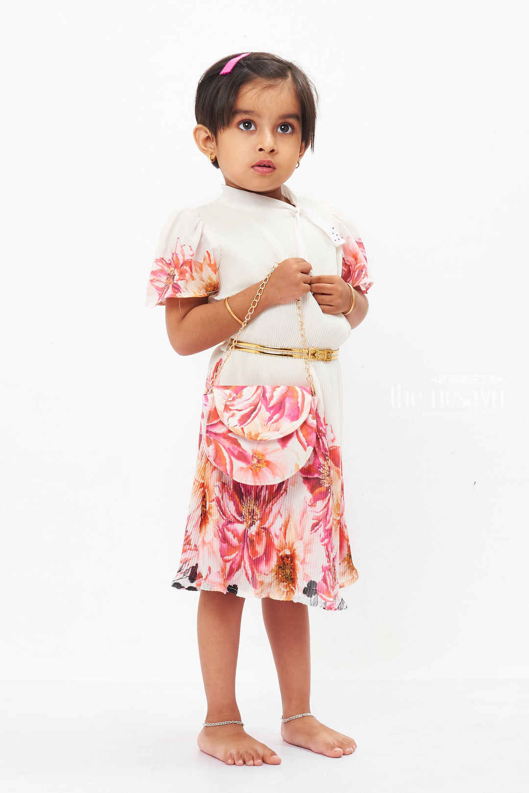 The Nesavu Girls Fancy Frock Enchanting Girls Floral Fancy Frock for Celebratory Elegance Nesavu Shop Delightful Floral Fancy Frocks for Girls | Perfect Party Attire | The Nesavu