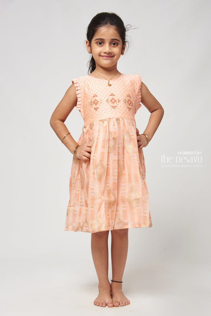 The Nesavu Girls Cotton Frock Enchanting Orange Block Printed Chanderi Frock - Girls Fashionable Attire Nesavu 16 (1Y) / Peach / Chanderi GFC1118A-16 Pure Cotton Frocks | Summer Wear Cotton Dresses | The Nesavu