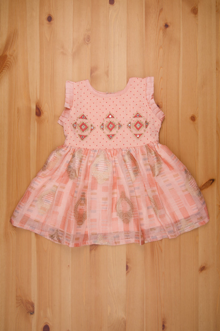 The Nesavu Girls Cotton Frock Enchanting Orange Block Printed Chanderi Frock - Girls Fashionable Attire Nesavu Pure Cotton Frocks | Summer Wear Cotton Dresses | The Nesavu