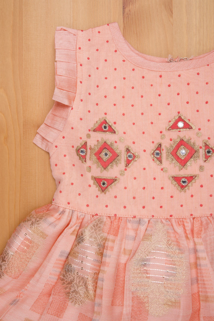The Nesavu Girls Cotton Frock Enchanting Orange Block Printed Chanderi Frock - Girls Fashionable Attire Nesavu Pure Cotton Frocks | Summer Wear Cotton Dresses | The Nesavu