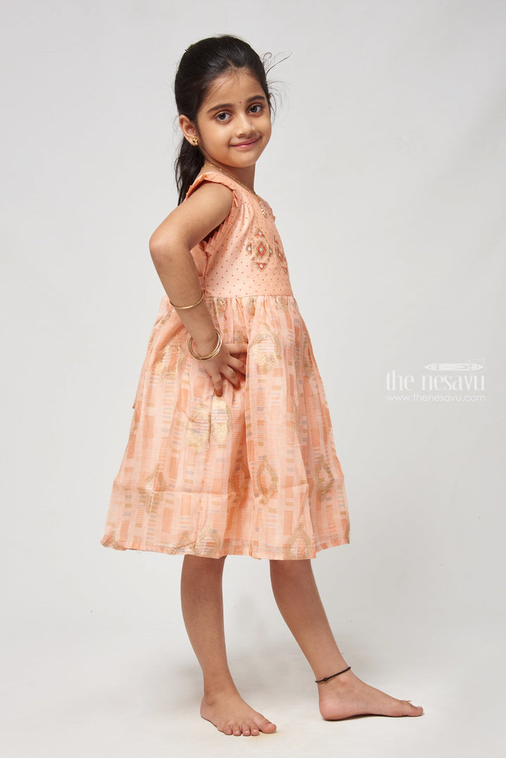 The Nesavu Girls Cotton Frock Enchanting Orange Block Printed Chanderi Frock - Girls Fashionable Attire Nesavu Pure Cotton Frocks | Summer Wear Cotton Dresses | The Nesavu