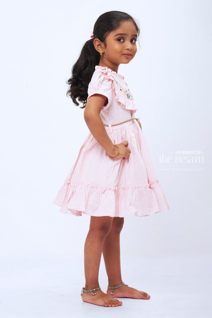The Nesavu Girls Cotton Frock Enchanting Orange Cotton Frock for Girls  Floral Embroidery & Tassel Detail Nesavu Orange Floral Cotton Dress for Girls | Playful Comfy Daily Wear Frock | The Nesavu