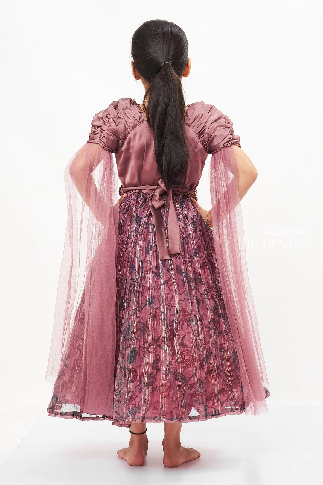 The Nesavu Girls Party Gown Enchanting Pink Princess Anarkali Gown for Girls - Fairy Tale Elegance Nesavu Girls Pink Anarkali Gown | Luxurious Floral Party Dress for Kids | The Nesavu