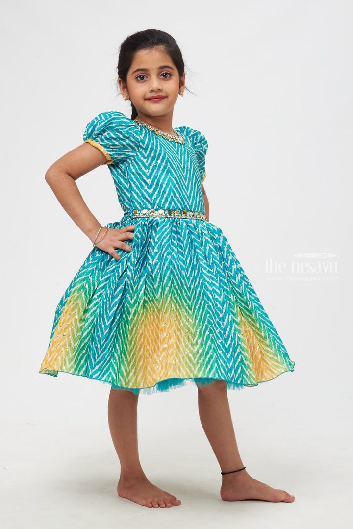 The Nesavu Silk Party Frock Enchanting Zigzag Patterned Sequin & Mirror Embroidered Silk Frock for Girls Nesavu Diwali Designer Silk Frocks | Handcrafted Silk Gowns for Girls | The Nesavu