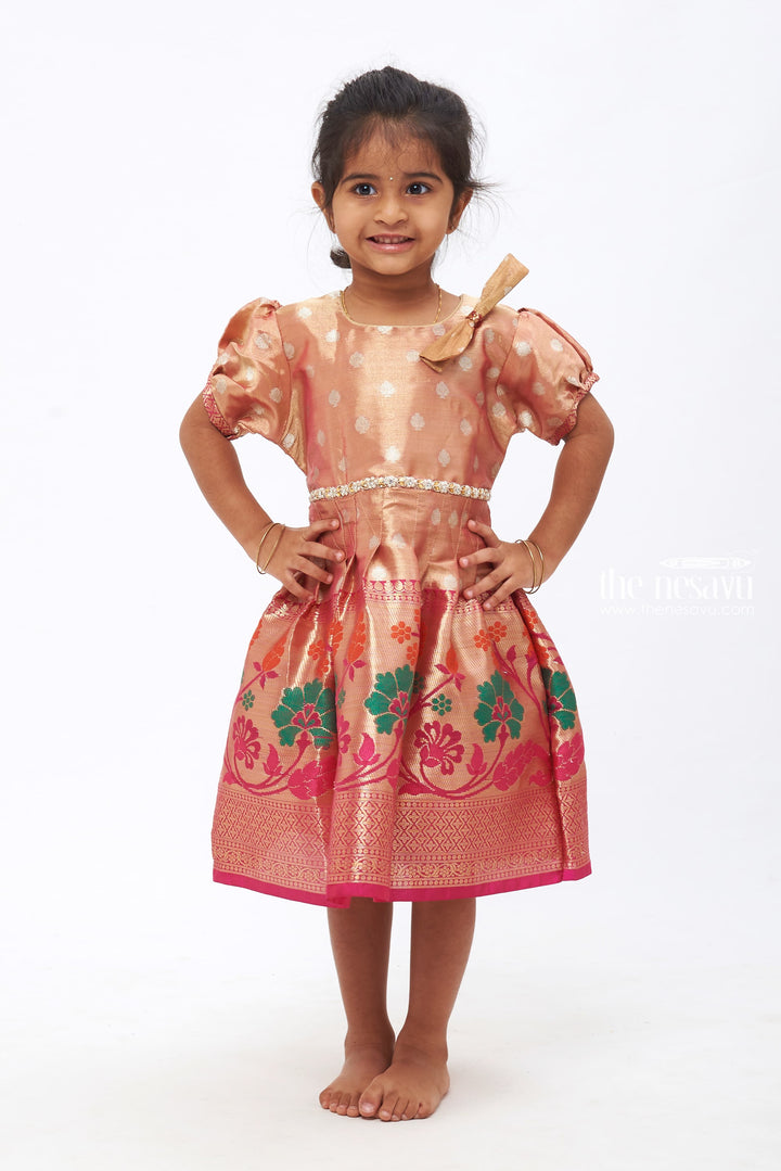 The Nesavu Silk Frock Eternal Radiance: Maroon Floral Zari Embroidered Silk Frock for Girls Nesavu 14 (6M) / Maroon / Silk SF723A-14 Timeless Traditional Festive Frocks in Silk | Kids Exclusive | The Nesavu