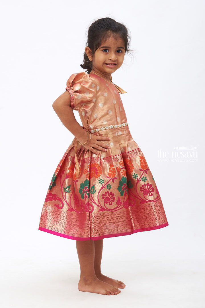 The Nesavu Silk Frock Eternal Radiance: Maroon Floral Zari Embroidered Silk Frock for Girls Nesavu Timeless Traditional Festive Frocks in Silk | Kids Exclusive | The Nesavu