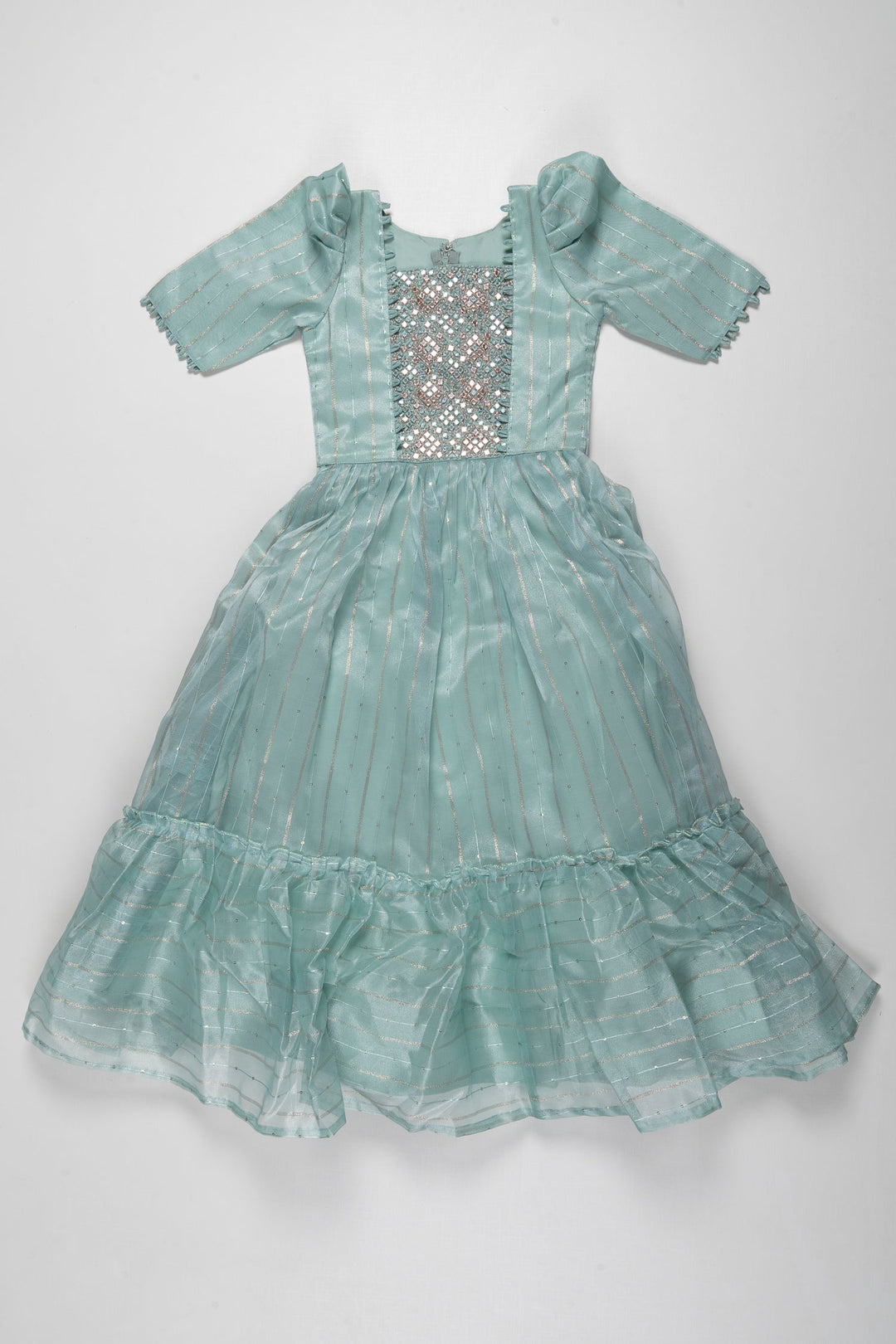 The Nesavu Girls Party Gown Ethereal Aqua Anarkali Dress with Embellished Bodice - Girls Occasion Wear Nesavu 18 (2Y) / Blue / Organza GA206A-18 Buy Girls Aqua Anarkali Party Dress | Sequin Bodice Occasion Gow | The Nesavu