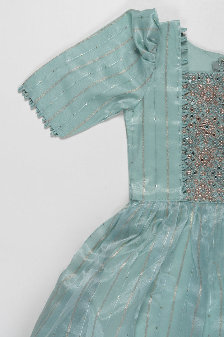 The Nesavu Girls Party Gown Ethereal Aqua Anarkali Dress with Embellished Bodice - Girls Occasion Wear Nesavu Buy Girls Aqua Anarkali Party Dress | Sequin Bodice Occasion Gow | The Nesavu