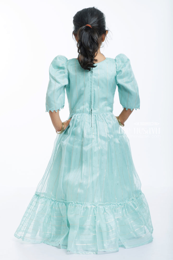 The Nesavu Girls Party Gown Ethereal Aqua Anarkali Dress with Embellished Bodice - Girls Occasion Wear Nesavu Buy Girls Aqua Anarkali Party Dress | Sequin Bodice Occasion Gow | The Nesavu