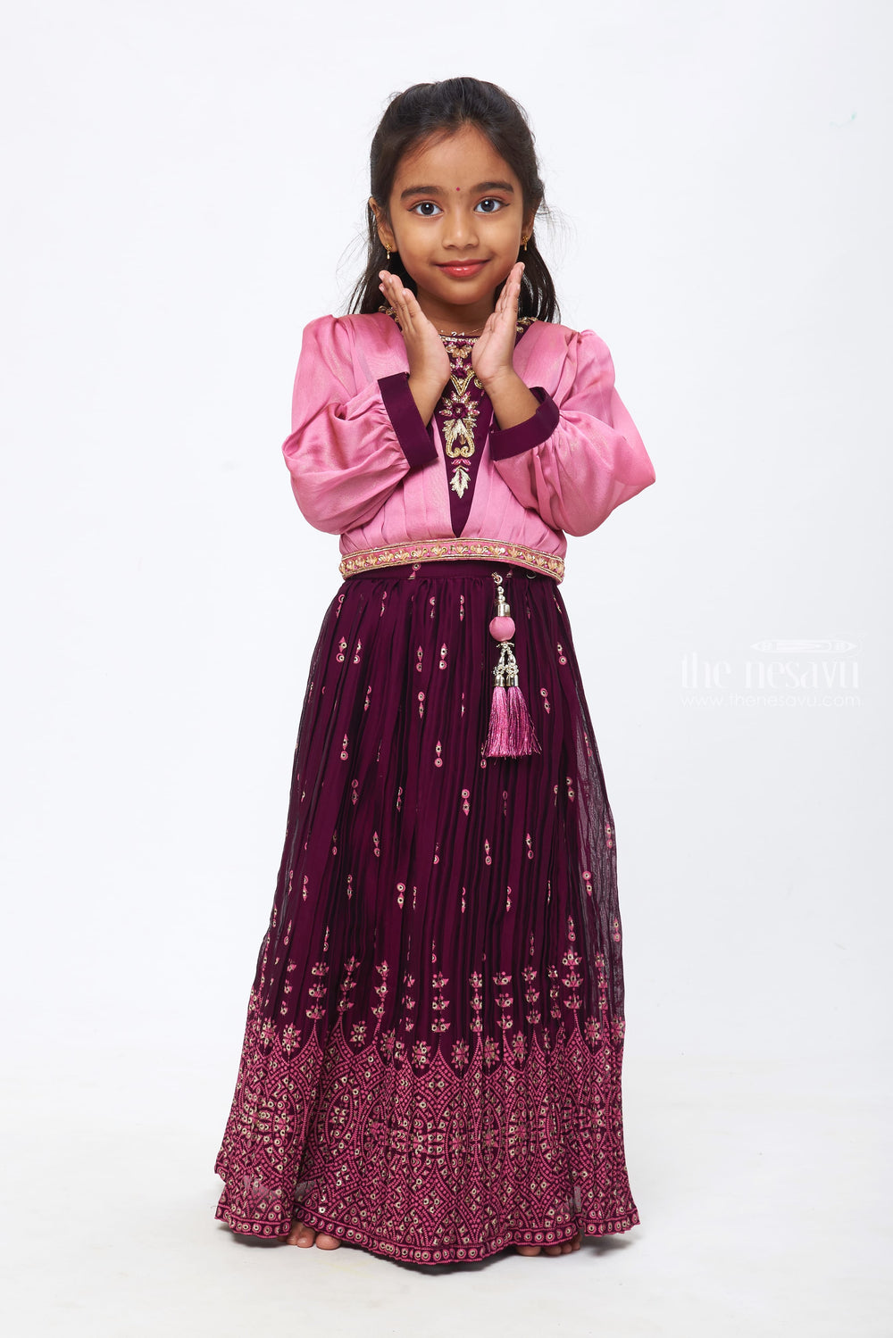 The Nesavu Girls Lehenga Choli Ethereal Elegance: Girls Purple Lehenga Choli Set with Dupatta Nesavu Radiate Festive Brilliance | Diwali Special Girls Lehenga Choli with Dupatta | The Nesavu