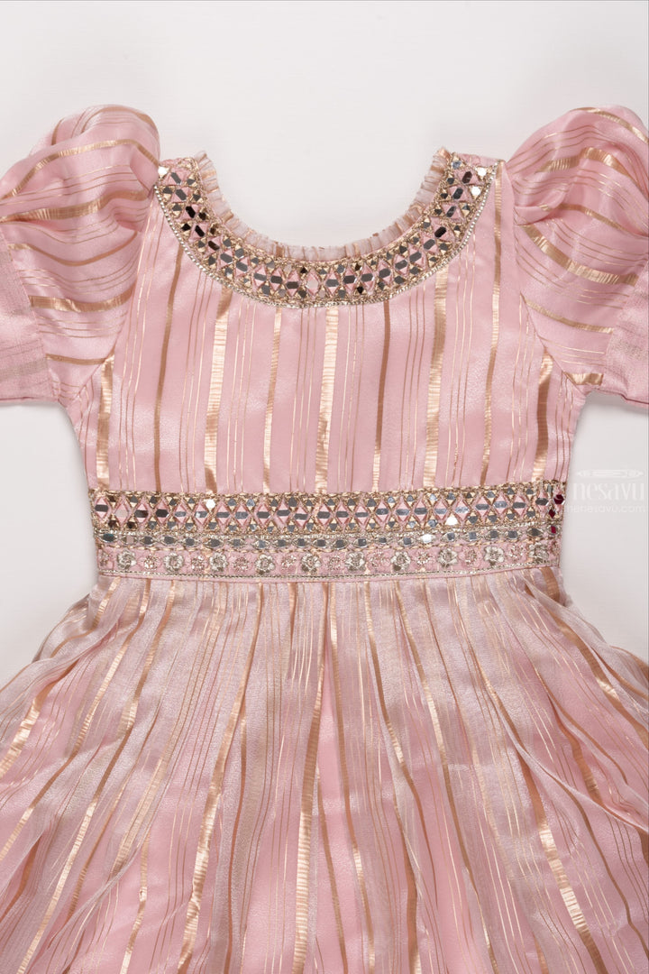 The Nesavu Girls Party Gown Ethereal Elegance: Pink Mirror Embroidered Anarkali Gown for Girls Nesavu Girls Anarkali Gowns | Traditional Elegance for Festive Moments | The Nesavu