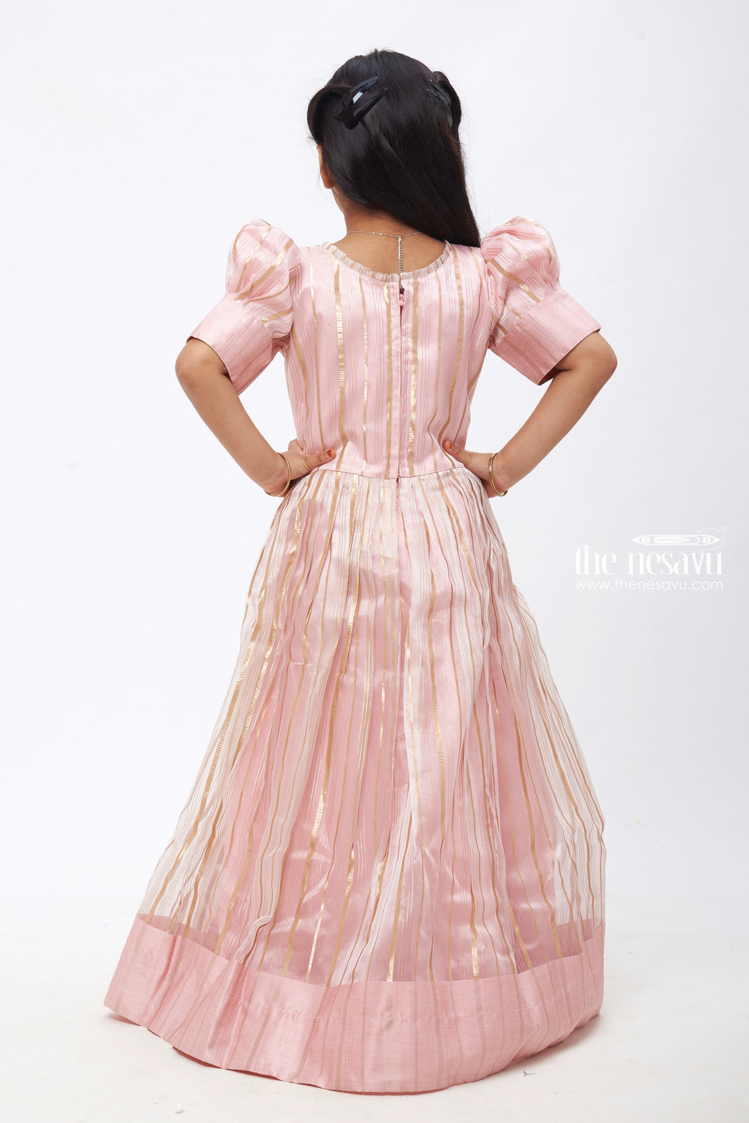 The Nesavu Girls Party Gown Ethereal Elegance: Pink Mirror Embroidered Anarkali Gown for Girls Nesavu Girls Anarkali Gowns | Traditional Elegance for Festive Moments | The Nesavu