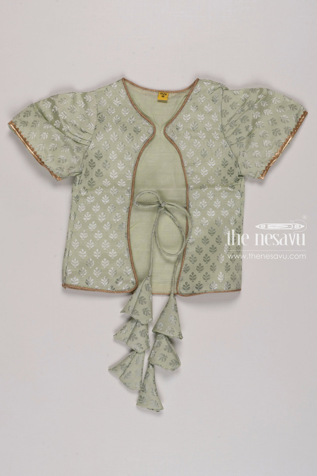 The Nesavu Girls Silk Gown Ethereal Paisley: Children's Floral Brocade Jacket & Anarkali Gown Ensemble Nesavu Celebrating Craftsmanship: Anarkali Dresses Adorned with Overcoats | The Nesavu
