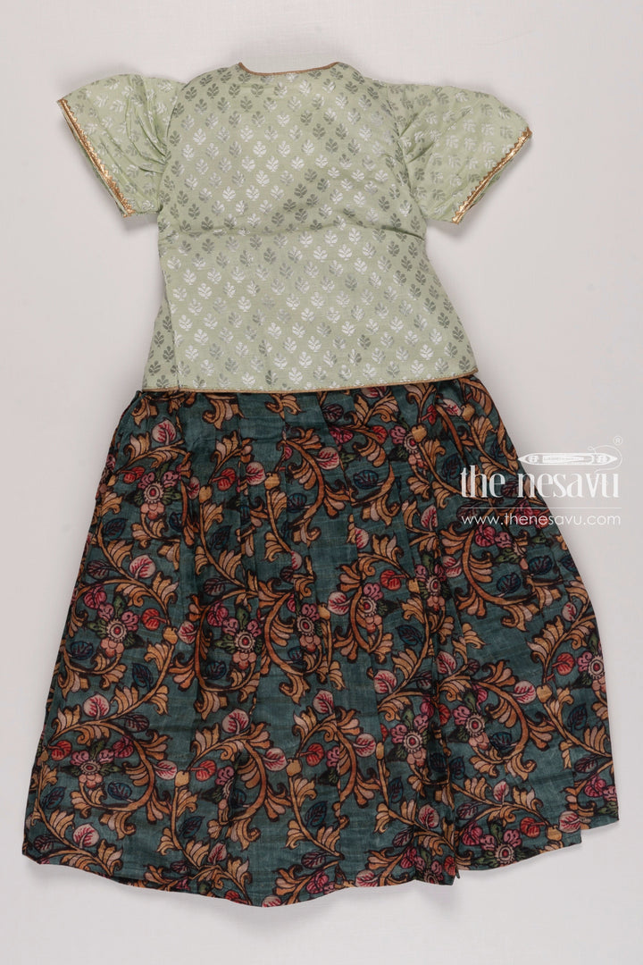 The Nesavu Girls Silk Gown Ethereal Paisley: Children's Floral Brocade Jacket & Anarkali Gown Ensemble Nesavu Celebrating Craftsmanship: Anarkali Dresses Adorned with Overcoats | The Nesavu