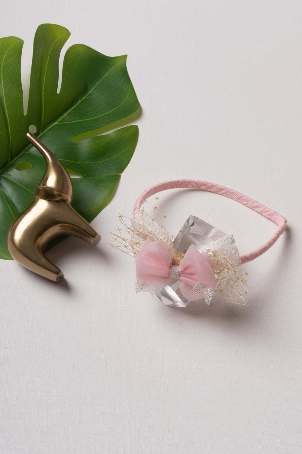 The Nesavu Hair Band Ethereal Pink Butterfly Hairbow with Gold Filigree and Lace Detail Nesavu Pink JHB79A Pink Bow with Lace and Gold Detail | Whimsical Hair Accessory for All Ages | The Nesavu