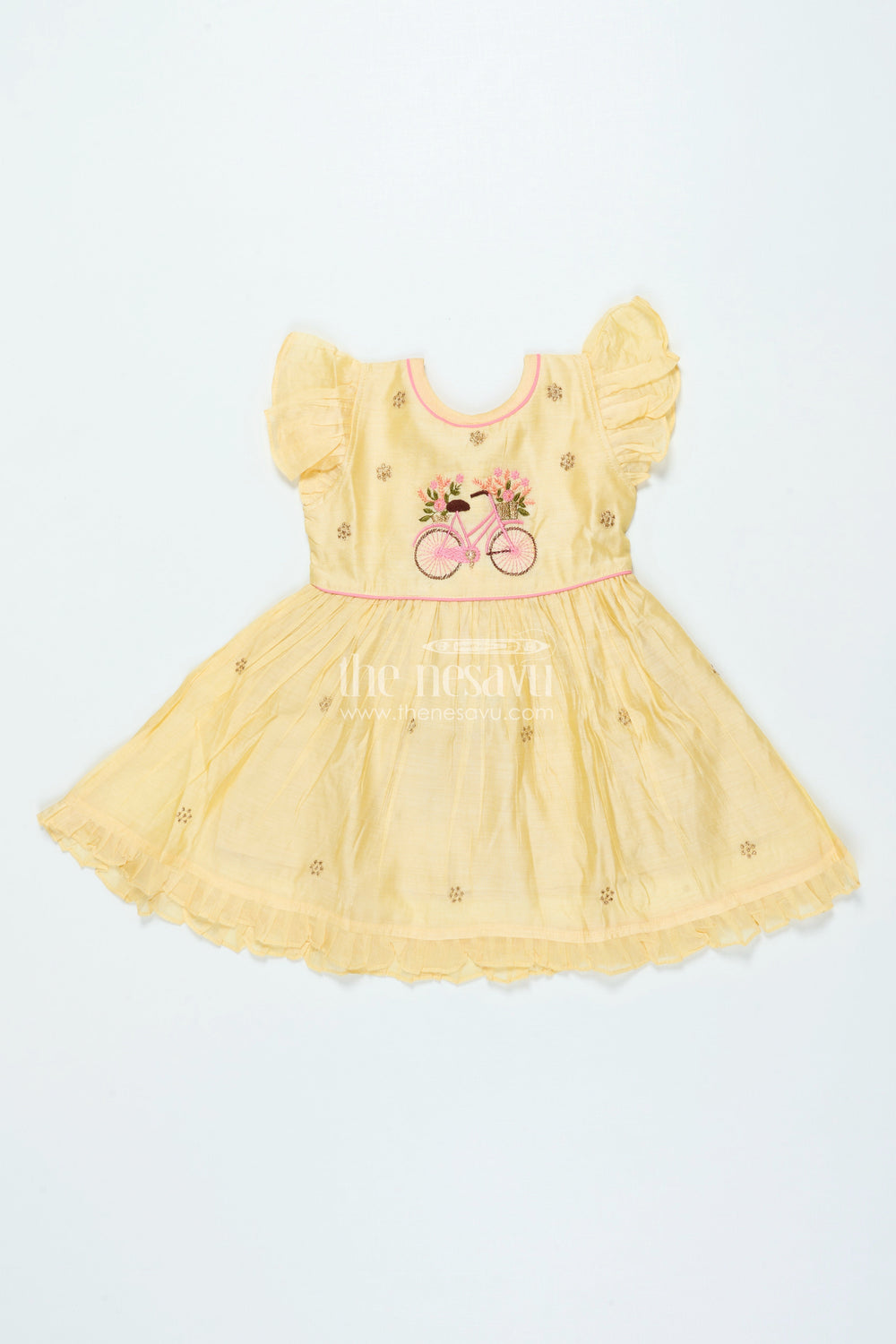 The Nesavu Girls Chanderi Frock Ethnic Chanderi Frock for Baby Girls for Poojas and Birthday Functions Nesavu 16 (1Y) / Yellow GFC1997A-16 Nesavu ethnic chanderi cotton frock baby girls poojas birthdays temple functions