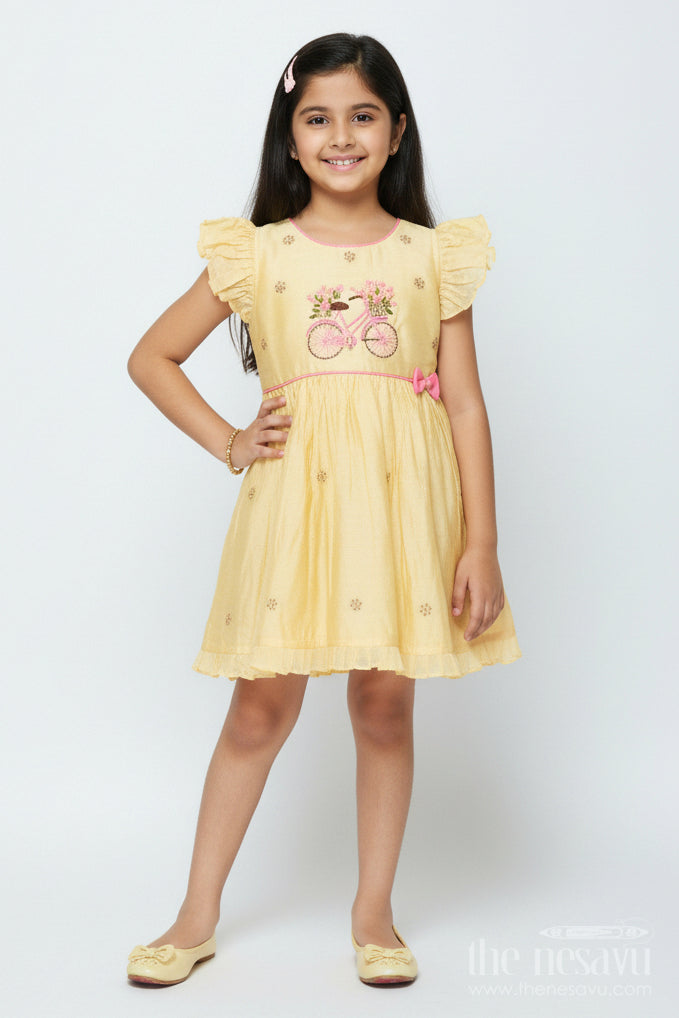 The Nesavu Girls Chanderi Frock Ethnic Chanderi Frock for Baby Girls for Poojas and Birthday Functions Nesavu 16 (1Y) / Yellow GFC1997A-16 Nesavu ethnic chanderi cotton frock baby girls poojas birthdays temple functions