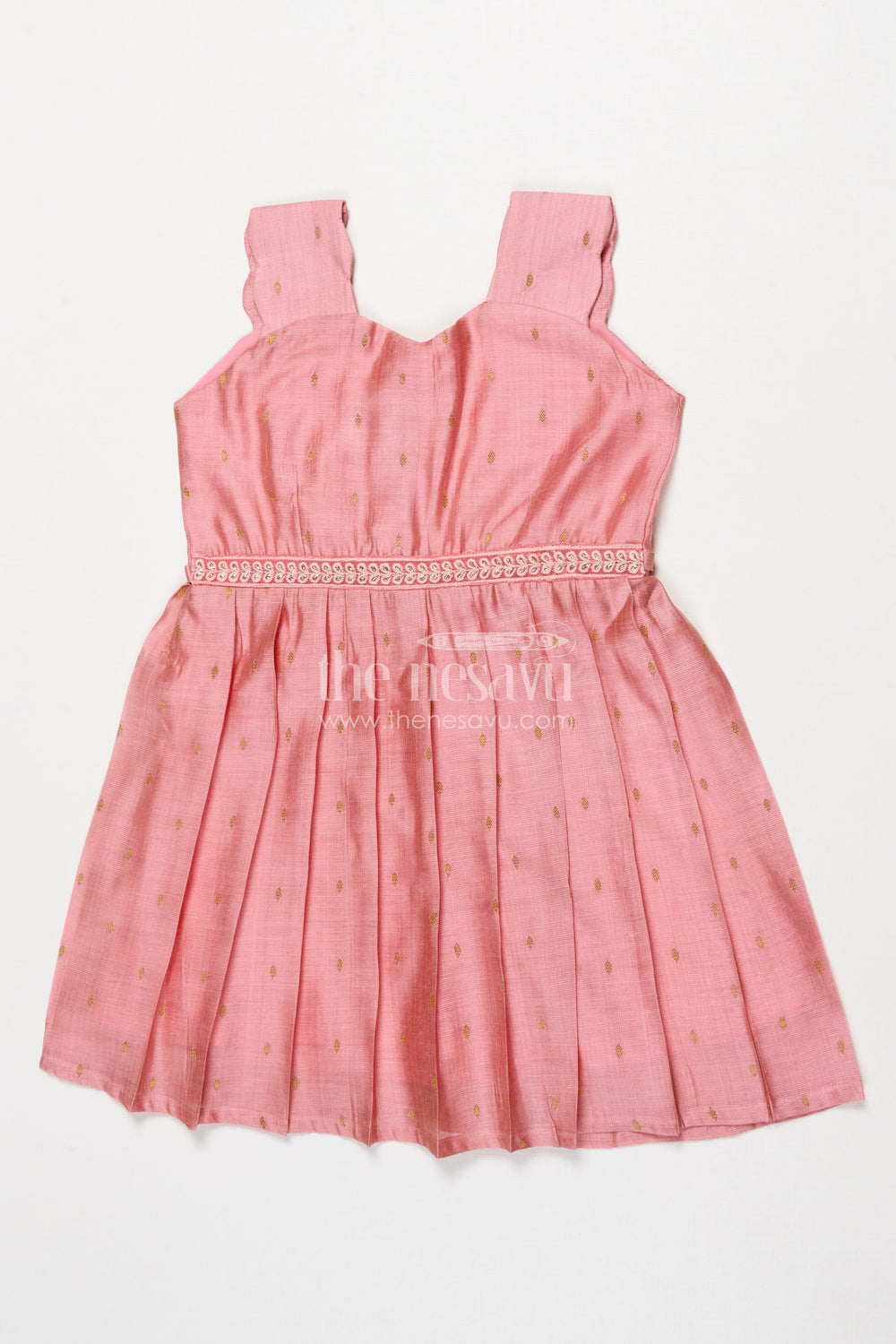The Nesavu Girls Chanderi Frock Ethnic Chanderi Frock for Toddler Girls for Birthdays and Traditional Events Nesavu 18 (2Y) / Pink SF991BA-18 Nesavu ethnic chanderi frock for toddler girls for birthday parties and traditional occasions