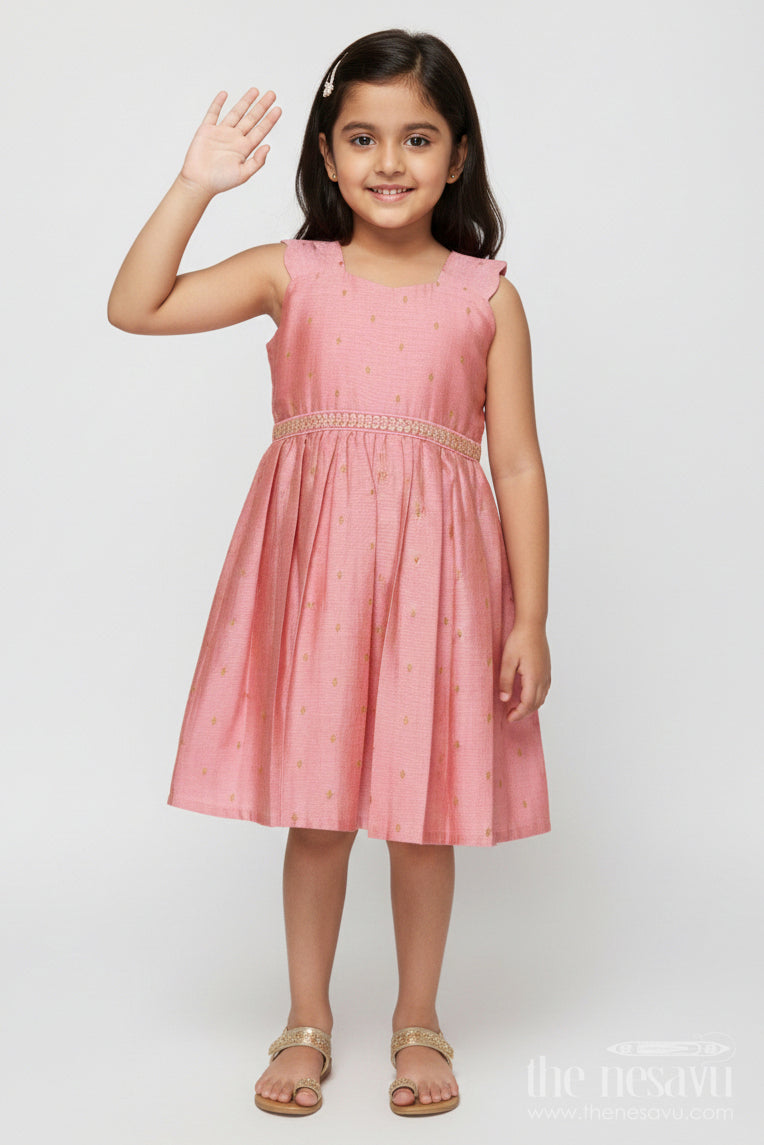 The Nesavu Girls Chanderi Frock Ethnic Chanderi Frock for Toddler Girls for Birthdays and Traditional Events Nesavu 18 (2Y) / Pink SF991BA-18 Nesavu ethnic chanderi frock for toddler girls for birthday parties and traditional occasions