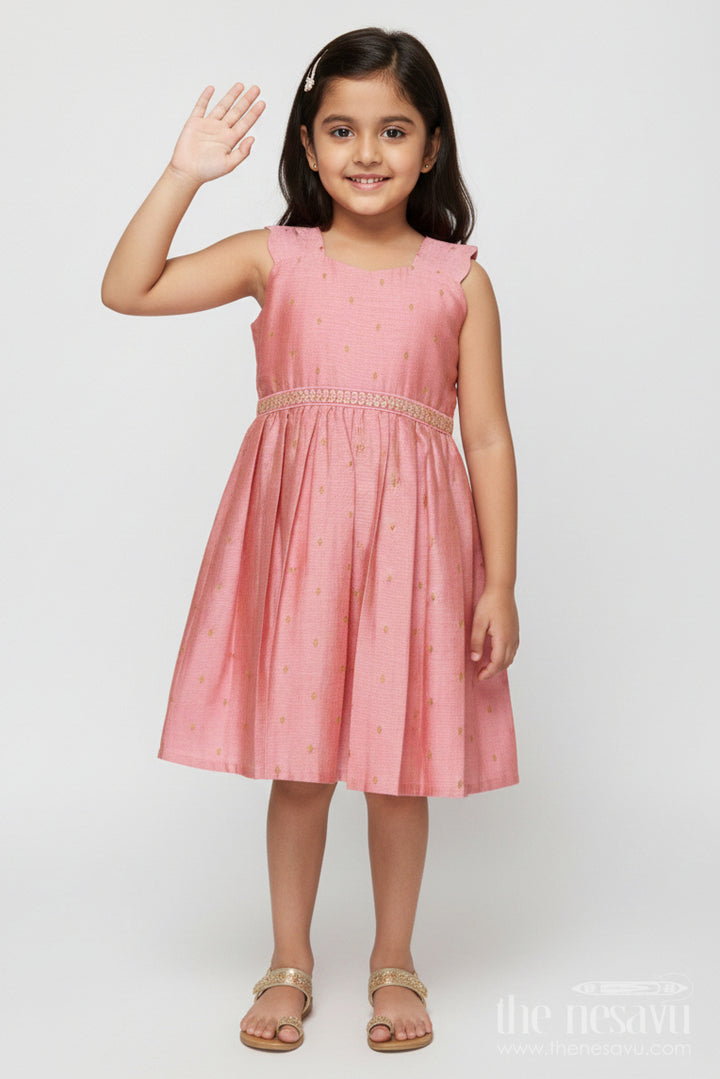 The Nesavu Girls Chanderi Frock Ethnic Chanderi Frock for Toddler Girls for Birthdays and Traditional Events Nesavu 18 (2Y) / Pink SF991BA-18 Nesavu ethnic chanderi frock for toddler girls for birthday parties and traditional occasions
