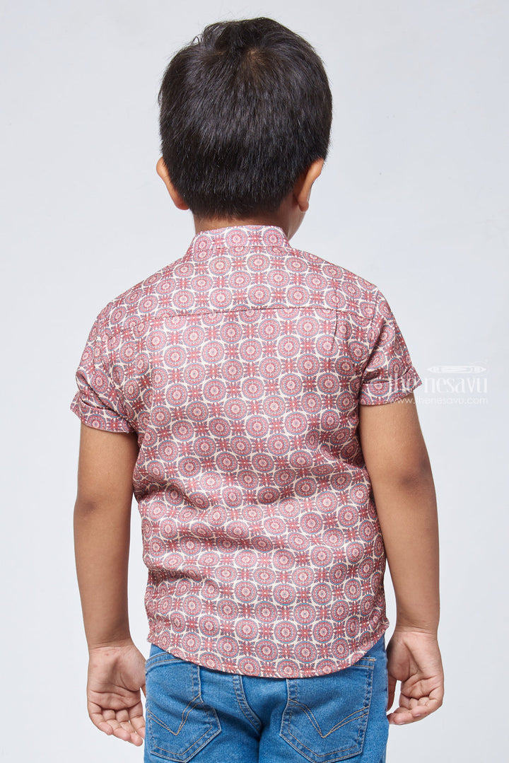 The Nesavu Boys Linen Shirt Ethnic Charm: Ajrakh Hand Block Print Boys' Shirt for Cultural Festivities Nesavu Ajrakh Hand Block Print Boys Shirt | Premium Boys Shirt | The Nesavu