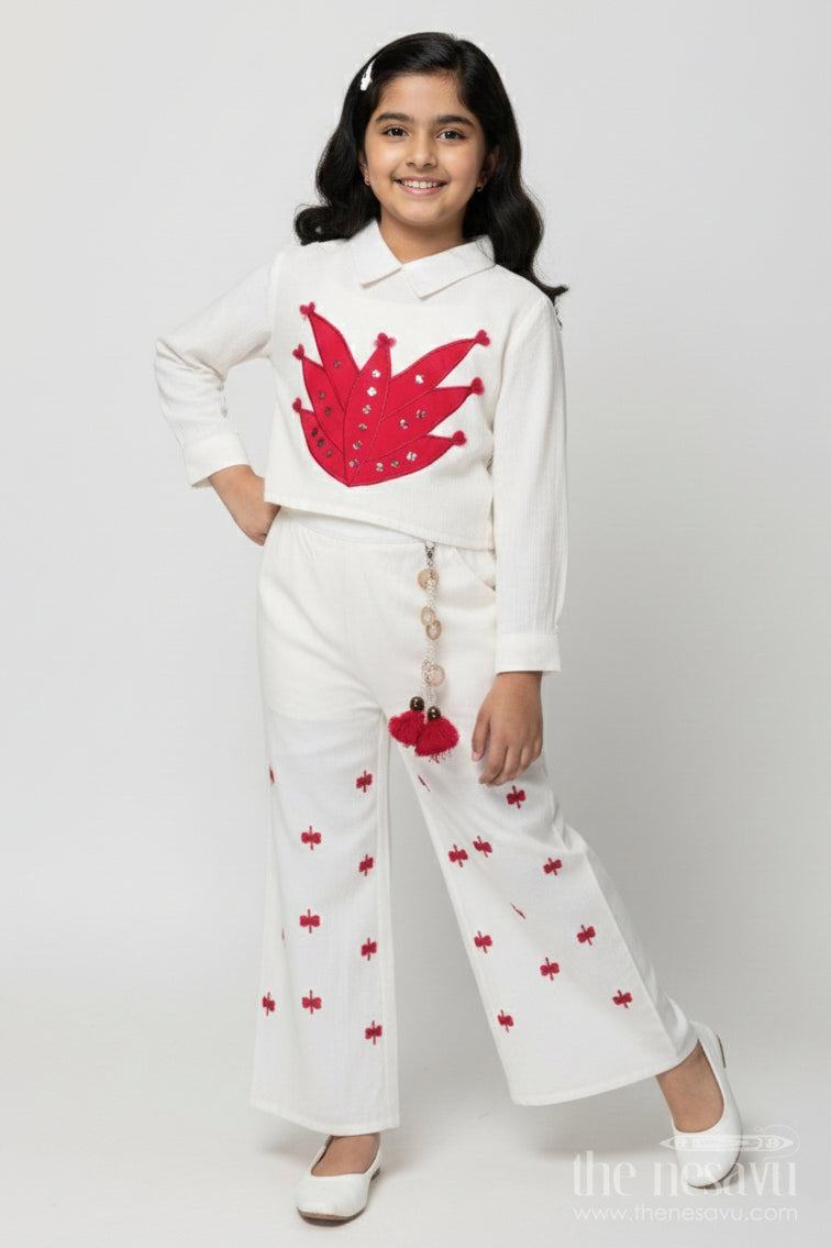 The Nesavu Girls Co-Ord Sets Ethnic Co-Ord Set for Girls with Embroidery and Festive Tassel Detail Nesavu 18 (2Y) / Pink GPS902C-18 Nesavu girls embroidered co-ord set viscose blend ideal ethnic school events festive occasions