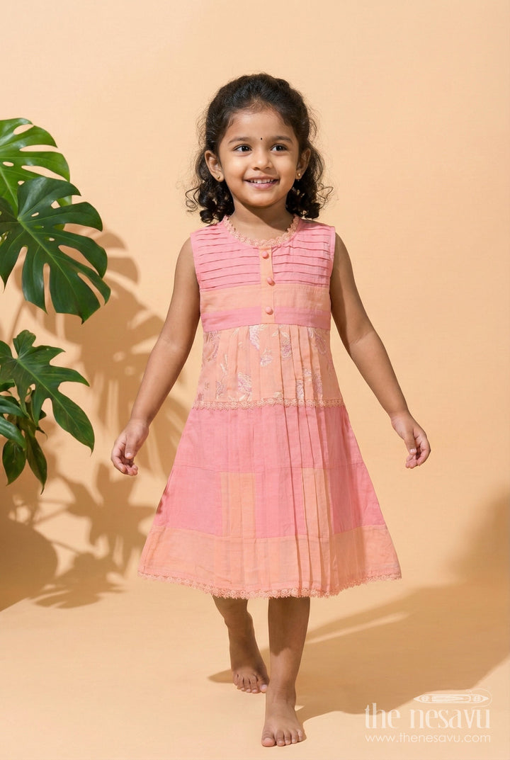 The Nesavu Girls Cotton Frock Ethnic Cotton Frock for Toddler Girls for Birthday and Temple Visits Nesavu 22 (4Y) / Peach GFC1810A-22 Nesavu cotton ethnic frock toddler girls birthdays rituals temple visits