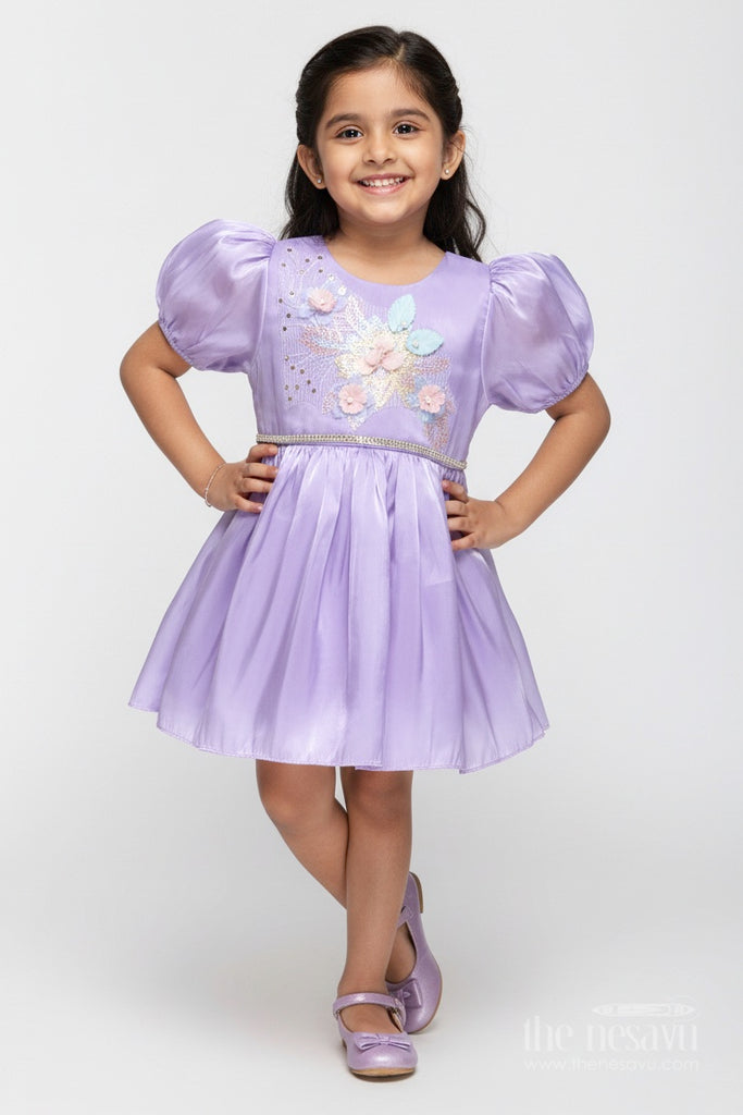 Nesavu Purple Ethnic Satin Organza Birthday Dress Baby Girls Floral  Embroidery Puffy Sleeves – The Nesavu
