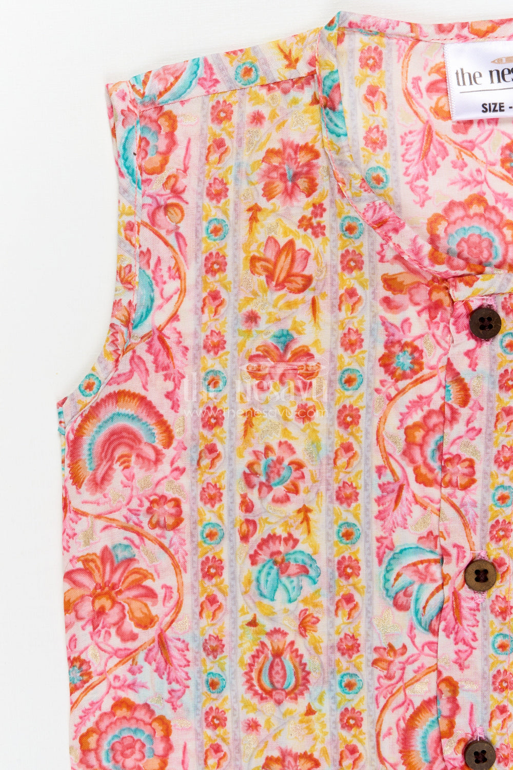 The Nesavu Baby Jablas Ethnic Floral Jabla Top for Baby Girls’ Festive Dressing Nesavu 10 (NB) / Multicolor / Cotton IF046A-10 Nesavu traditional floral baby jabla in printed cotton – perfect for festivals and daytime functions