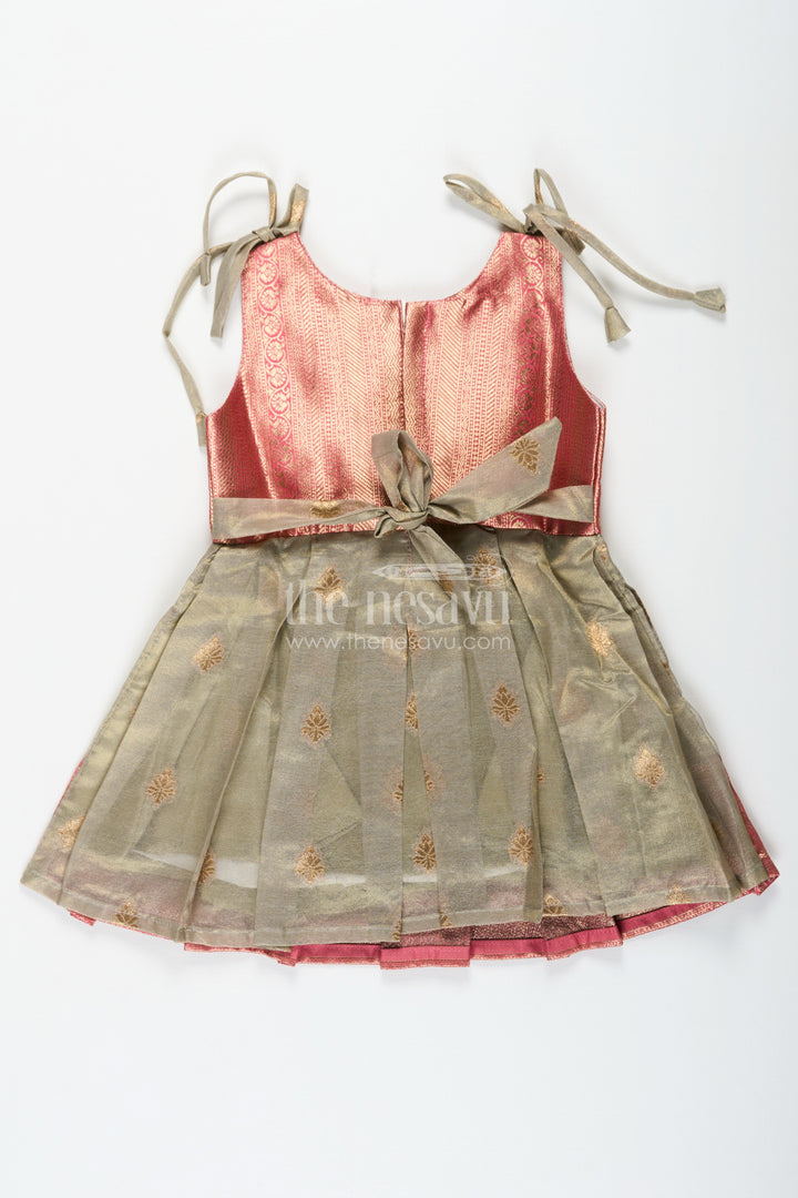 The Nesavu Silk Frock Ethnic Frock for Baby Girls in Banarasi Jacquard Gold Tissue Silk with Traditional Pleated Design Nesavu Nesavu Ethnic Frock for Baby Girls in Banarasi Jacquard Tissue Silk with Gold Zari Pleated Design