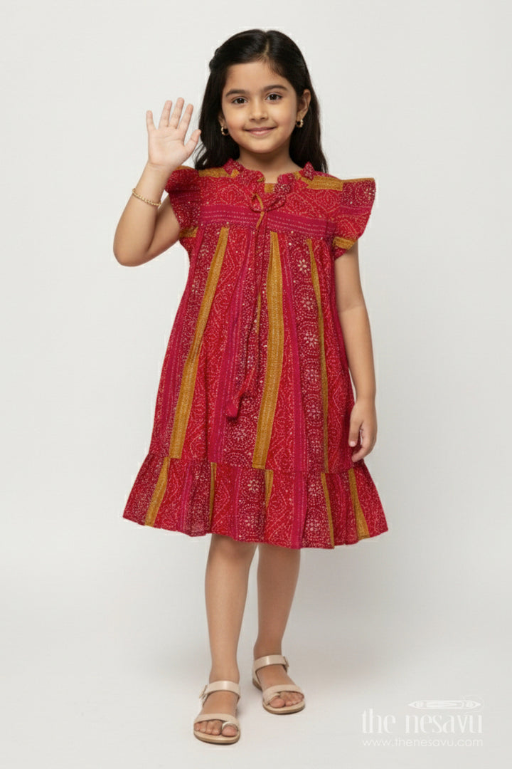 The Nesavu Girls Cotton Frock Ethnic Frock for Toddler Girls for Traditional Outings and Photo Moments Nesavu 18 (2Y) / Red GFC2025B-18 Nesavu ethnic modal silk frock for toddler girls with traditional prints for festive and photo-ready moments