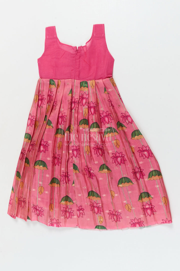 The Nesavu Pattu Pavadai Ethnic Lotus Print Baby Pattu Pavadai for First Festivals and Milestone Days Nesavu 18 (2Y) / Turquoise / Banarasi GPP365B-18 Nesavu lotus print baby girl pattu pavadai with wrap blouse for Diwali and festive wear