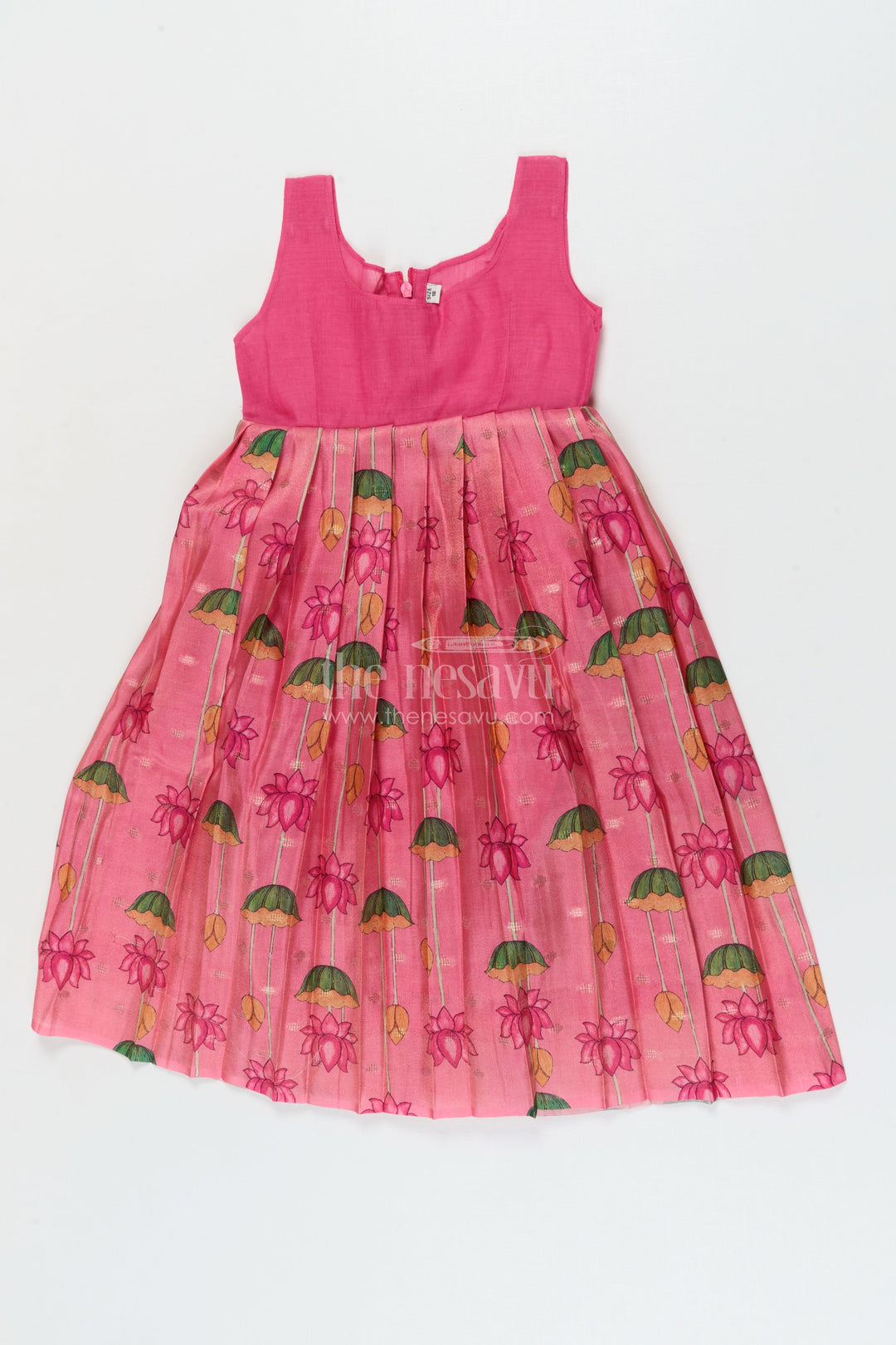 The Nesavu Pattu Pavadai Ethnic Lotus Print Baby Pattu Pavadai for First Festivals and Milestone Days Nesavu 18 (2Y) / Turquoise / Banarasi GPP365B-18 Nesavu lotus print baby girl pattu pavadai with wrap blouse for Diwali and festive wear