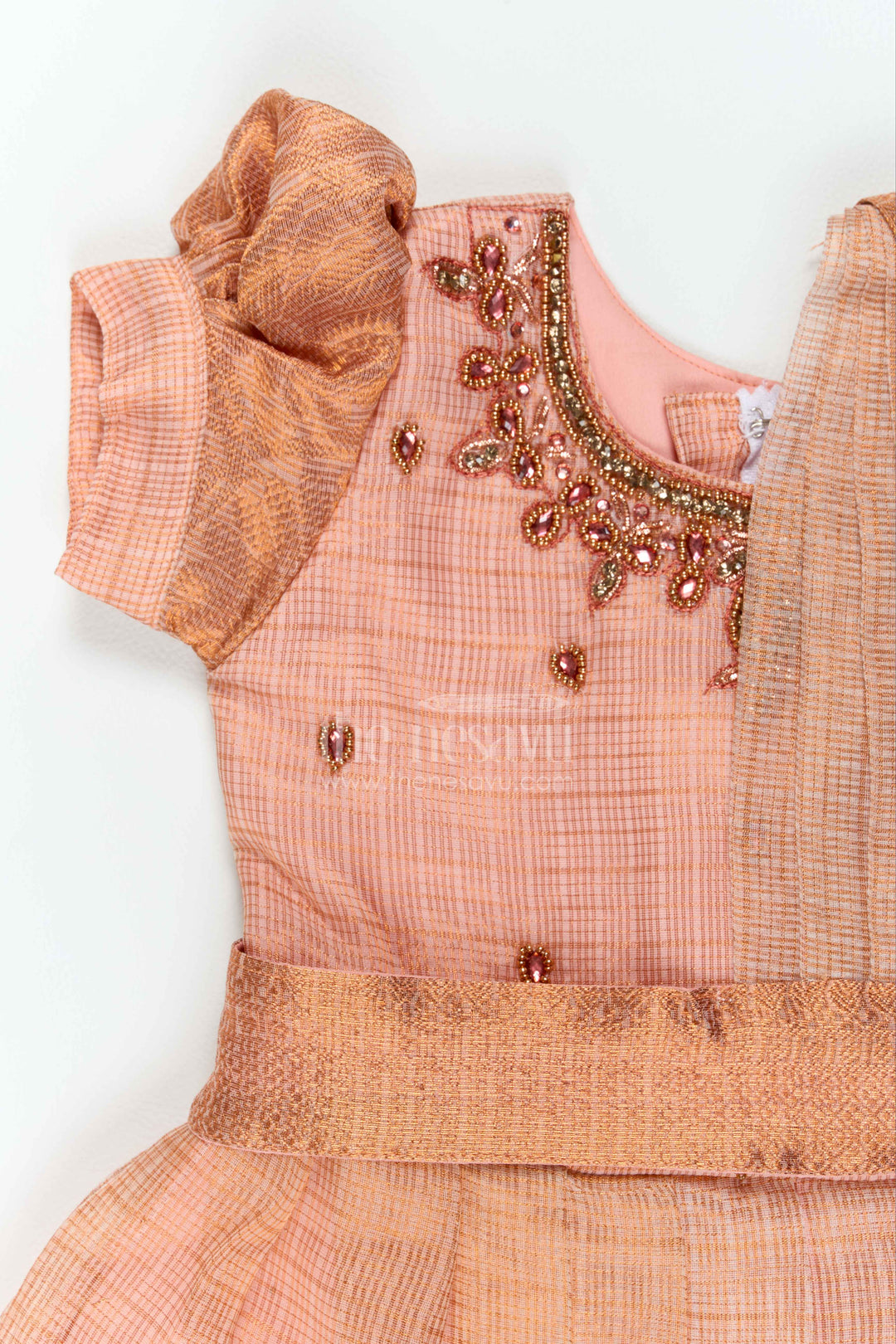 The Nesavu Silk Party Frock Ethnic Party Frock for Girls in Peach for Celebrations and Photos Nesavu Nesavu Ethnic Party Frock For Girls With Statement Border For Weddings